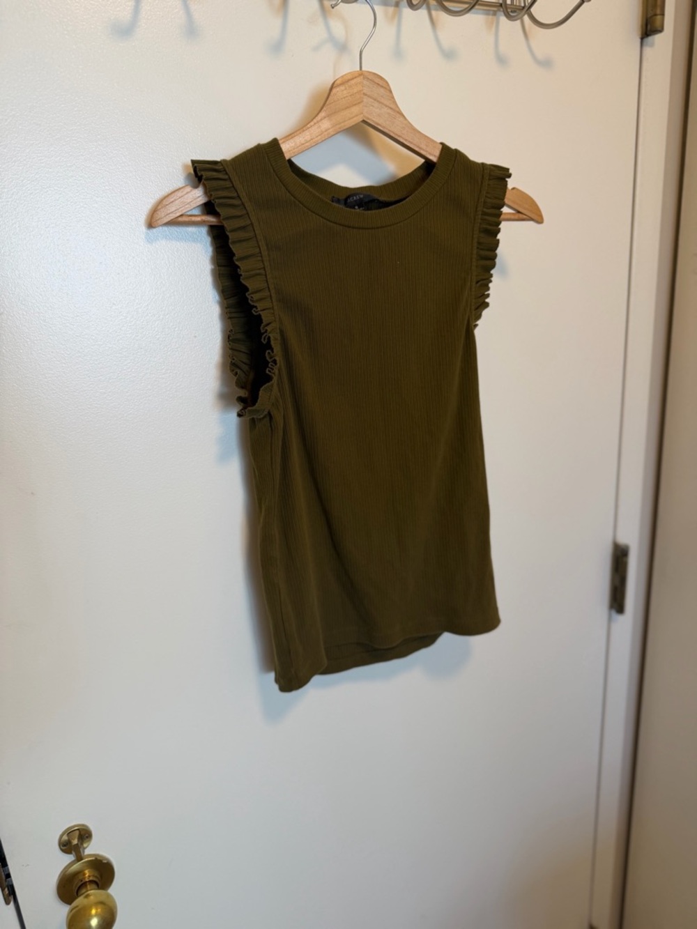 J. Crew Olive Ribbed Ruffle Sleeve Tank size small - Picture 5 of 8
